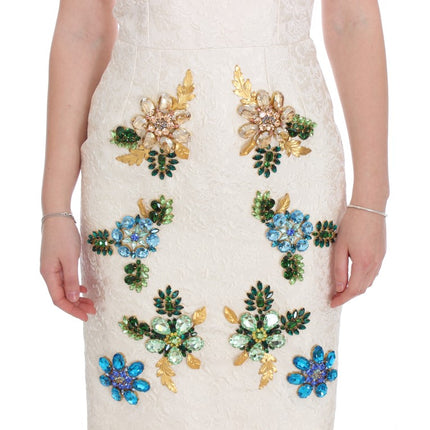 Dolce & Gabbana White Brocade Crystal Sheath Dress