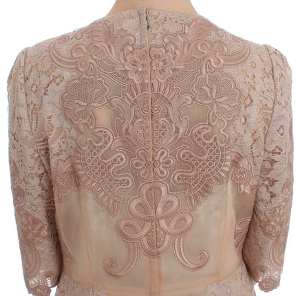Dolce & Gabbana Pink Silk Lace Ricamo Shift Gown Dress
