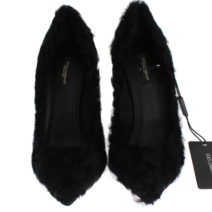 Dolce & Gabbana Black Xiangao Lamb Fur Leather Pumps