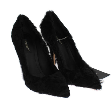 Dolce & Gabbana Black Xiangao Lamb Fur Leather Pumps