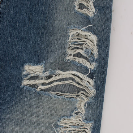 John Galliano Blue Wash Cotton Boyfriend Fit Cropped Jeans