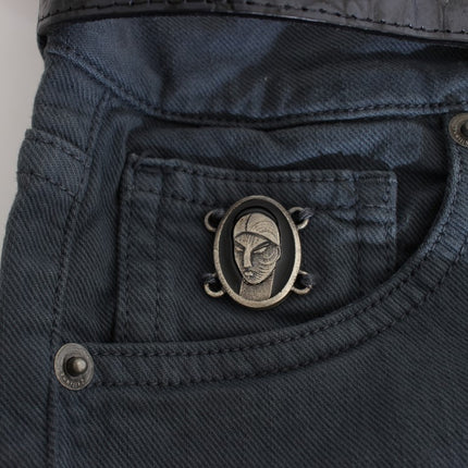 John Galliano Blue Cotton Blend Slim Fit High Waist Jeans