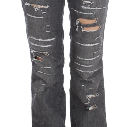 John Galliano Gray Wash Cotton Torn Straight Fit Jeans