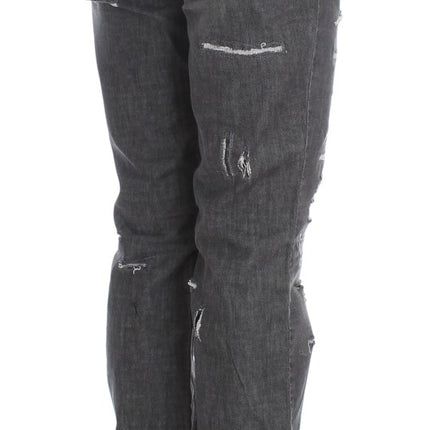 John Galliano Gray Wash Cotton Torn Straight Fit Jeans