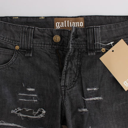 John Galliano Gray Wash Cotton Torn Straight Fit Jeans