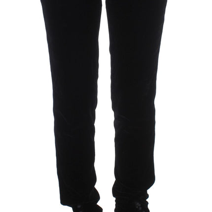 Ermanno Scervino Black Viscose Blend Velvet Slim Fit Pants
