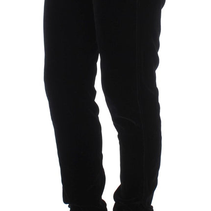 Ermanno Scervino Black Viscose Blend Velvet Slim Fit Pants