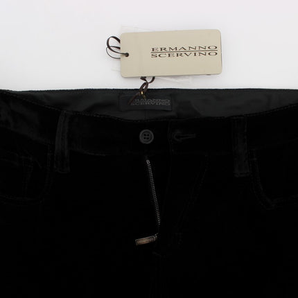 Ermanno Scervino Black Viscose Blend Velvet Slim Fit Pants
