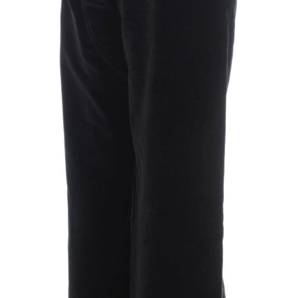 Ermanno Scervino Black Velvet Cotton Straight Legs Pants