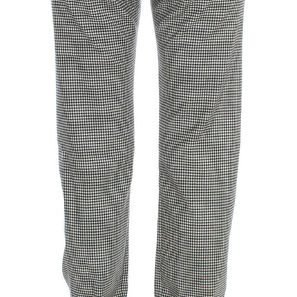Ermanno Scervino Black White Checkered Cotton Casual Pants