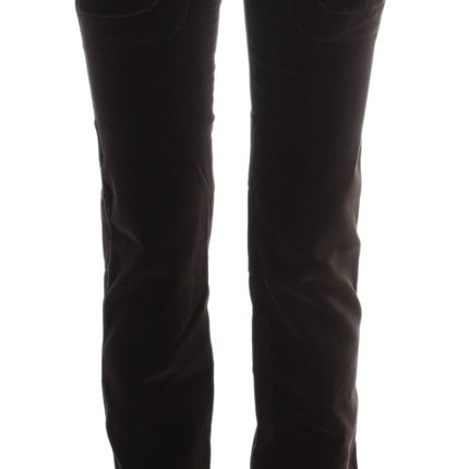 Ermanno Scervino Brown Cotton Velvet Zippers Slim Fit Pants
