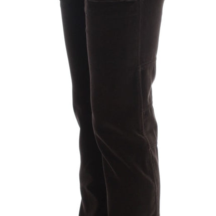 Ermanno Scervino Brown Cotton Velvet Zippers Slim Fit Pants