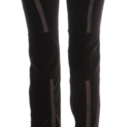Ermanno Scervino Brown Cotton Velvet Zippers Slim Fit Pants