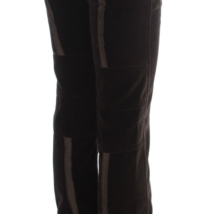 Ermanno Scervino Brown Cotton Velvet Zippers Slim Fit Pants