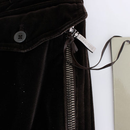 Ermanno Scervino Brown Cotton Velvet Zippers Slim Fit Pants