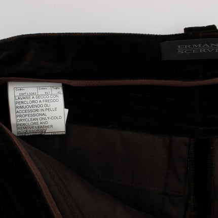 Ermanno Scervino Brown Cotton Velvet Zippers Slim Fit Pants