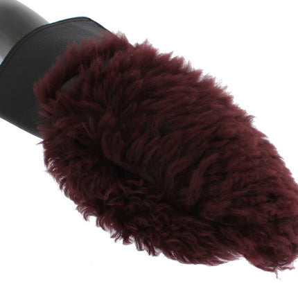 Dolce & Gabbana Black Leather Bordeaux Shearling Gloves
