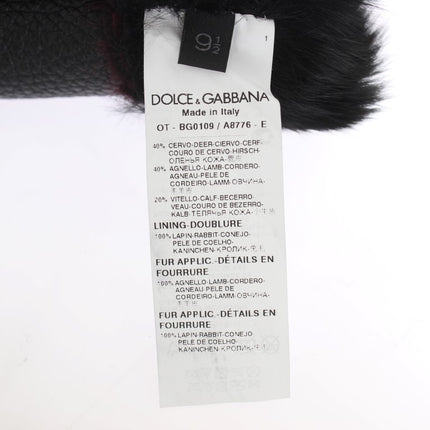 Dolce & Gabbana Black Leather Bordeaux Shearling Gloves