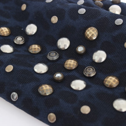 Dolce & Gabbana Gray Wool Shearling Studded Blue Leopard Gloves