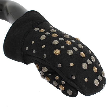 Dolce & Gabbana Gray Wool Shearling Studded Gloves