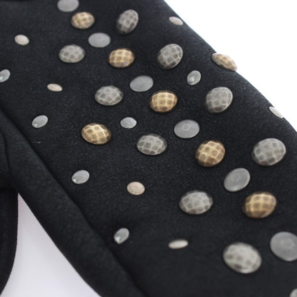 Dolce & Gabbana Gray Wool Shearling Studded Gloves