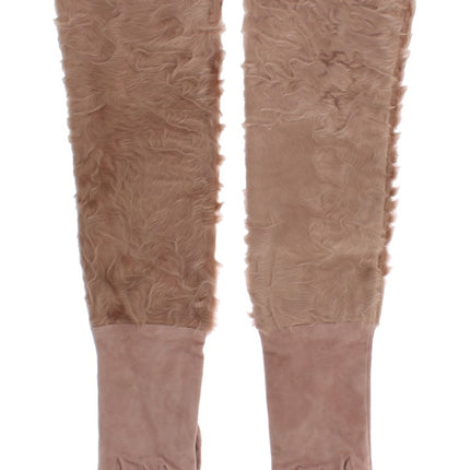 Dolce & Gabbana Beige Suede Xiangao Fur Elbow Gloves