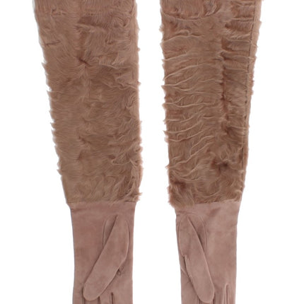 Dolce & Gabbana Beige Suede Xiangao Fur Elbow Gloves