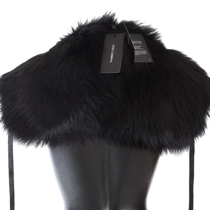 Dolce & Gabbana Black Fox Fur Shoulder Wrap Cover Collar Scarf