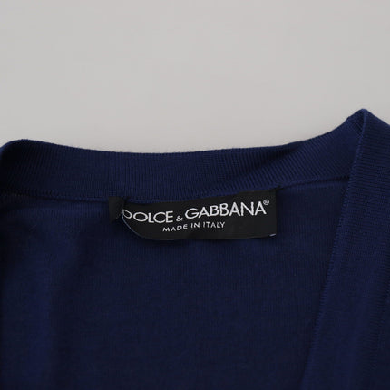 Dolce & Gabbana Blue Wool V-neck Button Down Cardigan Sweater
