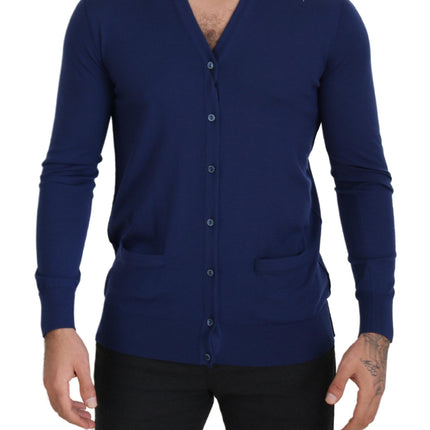 Dolce & Gabbana Blue Wool V-neck Button Down Cardigan Sweater