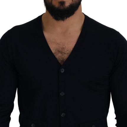 Dolce & Gabbana Blue Wool STAFF Down Cardigan Sweater