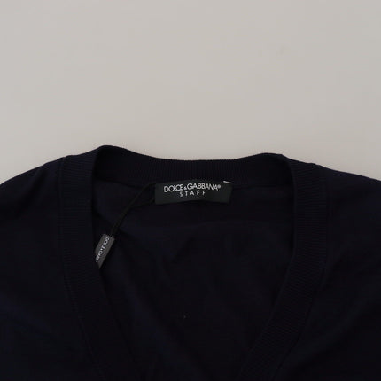 Dolce & Gabbana Blue Wool STAFF Down Cardigan Sweater