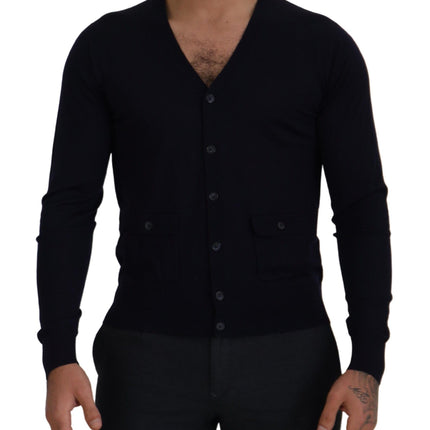 Dolce & Gabbana Blue Wool STAFF Down Cardigan Sweater