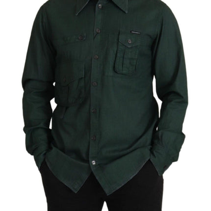 Dolce & Gabbana Dark Green Button Down Long Sleeves Shirt