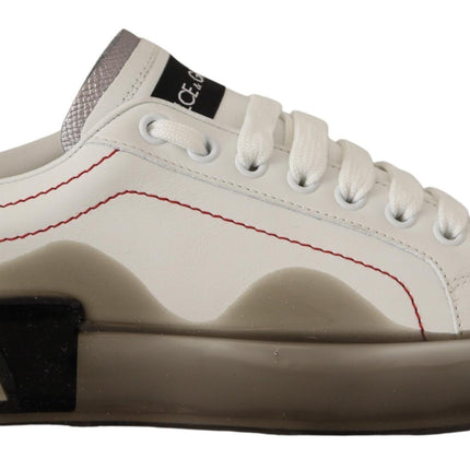 Dolce & Gabbana White Leather Shoes Womens Logo Portofino Sneakers