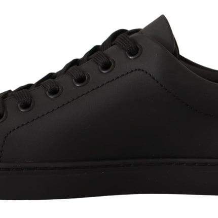 Dolce & Gabbana Black Gold Leather Low Top Sneakers Womens Shoes