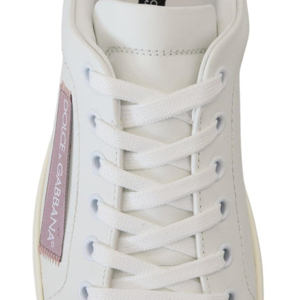 Dolce & Gabbana White Pink Leather Low Top Sneakers Shoes