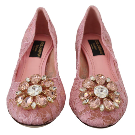 Dolce & Gabbana Pink Taormina Lace Crystal Pumps Pastel Shoes