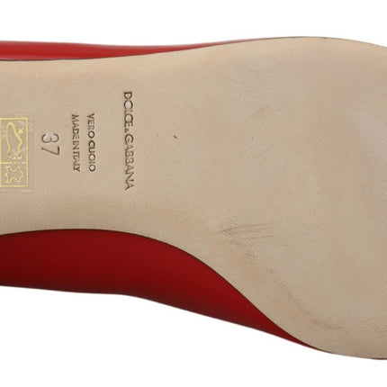 Dolce & Gabbana Red Leather Crystals Loafers Flats Shoes