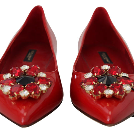 Dolce & Gabbana Red Leather Crystals Loafers Flats Shoes