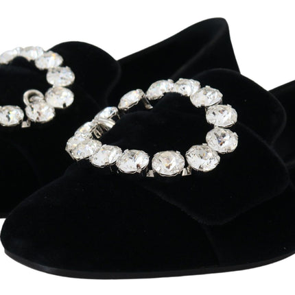 Dolce & Gabbana Black Velvet Crystals Loafers Flats Shoes