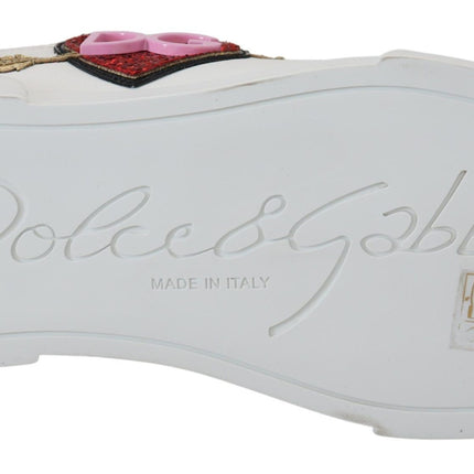Dolce & Gabbana White Leather Sneaker Portofino Logo Heart Shoes