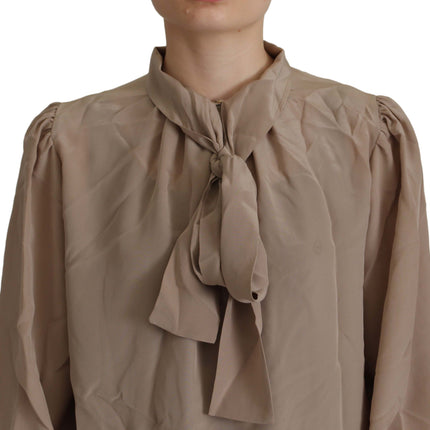 Dolce & Gabbana Brown Waistband Sleeves Ascot Collar Top Blouse