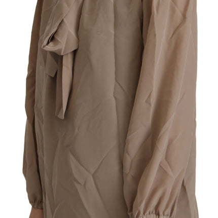 Dolce & Gabbana Brown Waistband Sleeves Ascot Collar Top Blouse