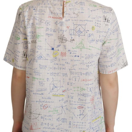 Dolce & Gabbana White Cotton Algebra Print Short Sleeves Top