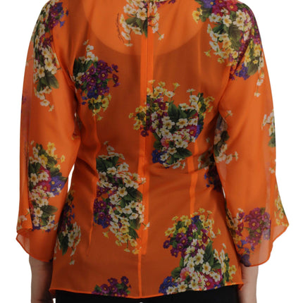 Dolce & Gabbana Orange Floral Print Long Sleeve Blouse
