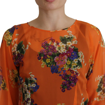 Dolce & Gabbana Orange Floral Print Long Sleeve Blouse
