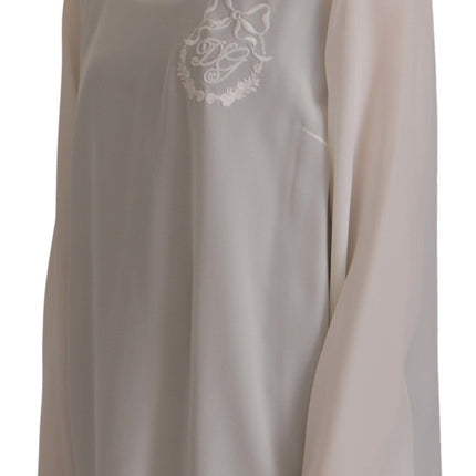 Dolce & Gabbana White Silk DG Logo Embroidered Long Sleeves Blouse