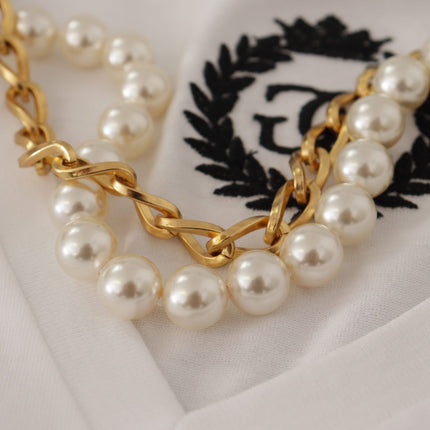 Dolce & Gabbana White Necklace Embellished Neckline T-shirt Top