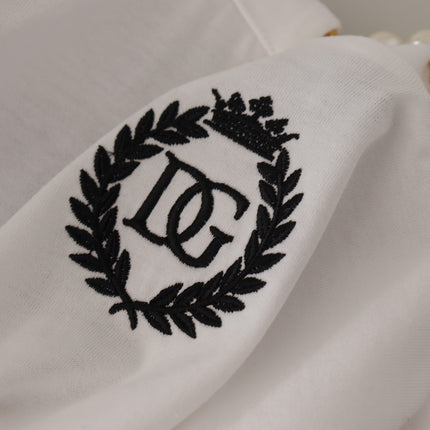 Dolce & Gabbana White Necklace Embellished Neckline T-shirt Top